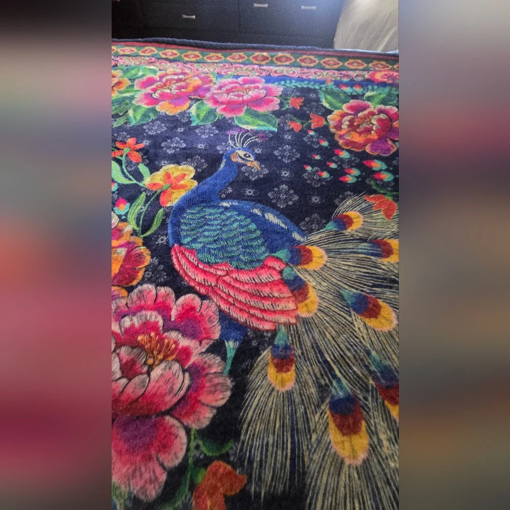Johnny Was Lauren Canyon Cozy Sherpa Blanket Reversible Darnahta Peacock Flower